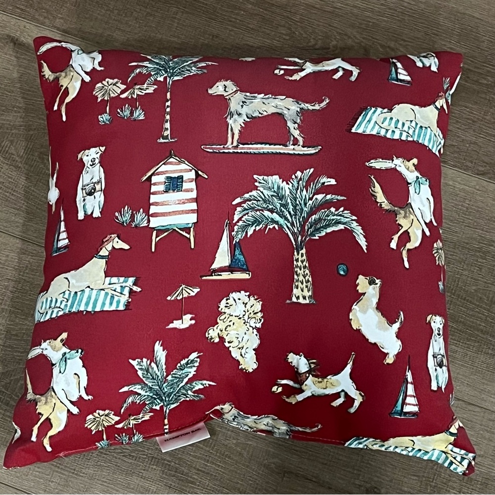 Hampton Bay Red Dogs & Beach Themed Throw Pillow 17x17” Spot Clean AllOver Print - Picture 7 of 9